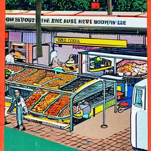 Image similar to A 1990s poster of a hawker centre