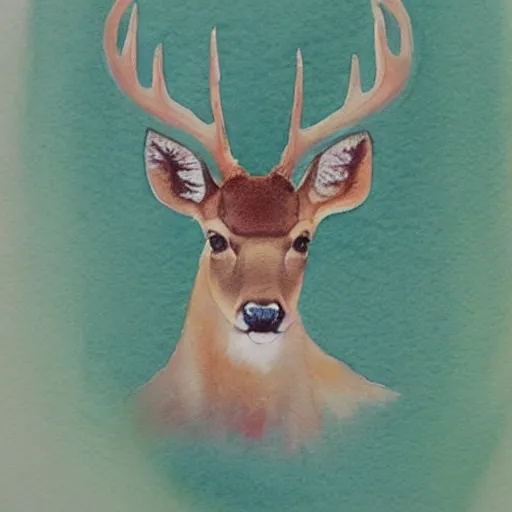 Image similar to a beautiful calming watercolour painting of a deer. soft colours. light. deer portrait. symmetric.