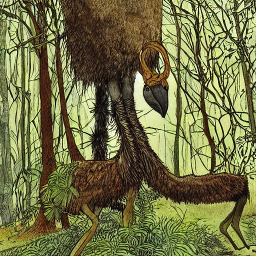 Prompt: Giant emu in the forest, by Rebecca Guay