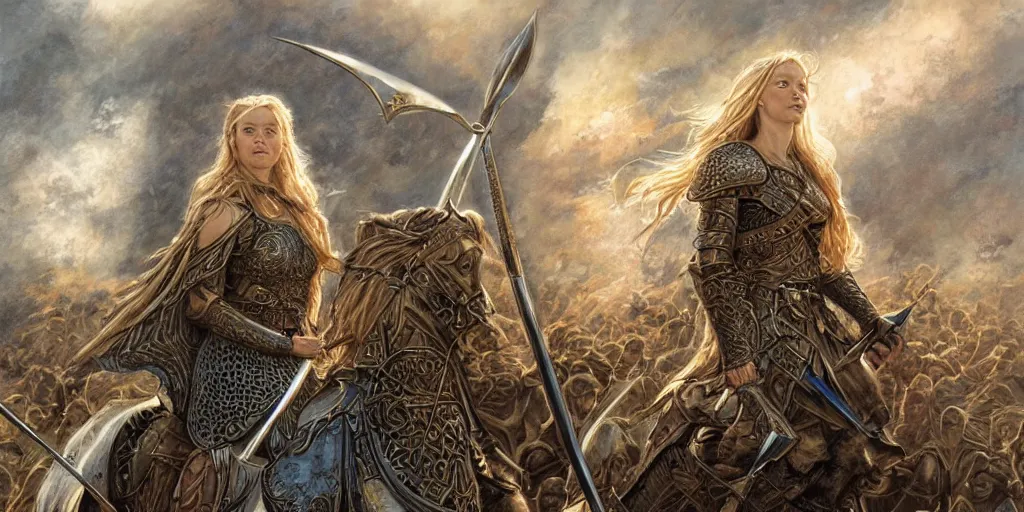 prompthunt: beautiful warrior shieldmaiden Eowyn of Rohan by Mark Brooks,  Donato Giancola, Victor Nizovtsev, Scarlett Hooft, Graafland, Chris Moore