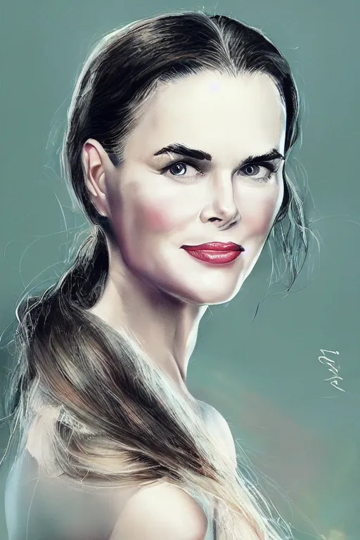 Image similar to portrait of a mix of beautiful young maria shriver, mariel hemmingway, brooke shields, nicole kidman and elle macpherson as catwoman, thin lips, hair tied up in a pony tail, colorful artstation, cgsociety