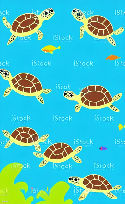 Image similar to sea turtles swimming in the ocean, vector art, illustration