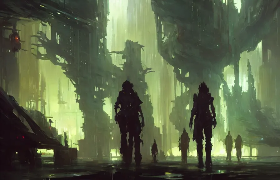 Image similar to greg manchess concept art of a the cyberpunk elderwood dimension, key visual, ambient lighting, highly detailed, digital painting, artstation, concept art, sharp focus, by makoto shinkai and akihiko yoshida and hidari and wlop and greg rutkowski