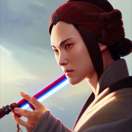 Prompt: Jedi Master Azula, intricate, super highly detailed, professional digital painting, artstation, smooth, sharp focus, no blur, no dof, extreme illustration, 128K, Unreal Engine 5, art by artgerm and greg rutkowski and alphonse mucha, perfect natural skin tones, facing the viewer