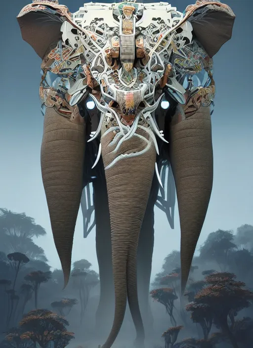 Image similar to symmetry!! portrait of a hybrid robot mamath elephant big tusk, floral! horizon zero dawn machine, intricate, elegant, highly detailed, ray tracing, digital painting, artstation, concept art, smooth, sharp focus, illustration, art by artgerm and greg rutkowski and alphonse mucha, 8 k