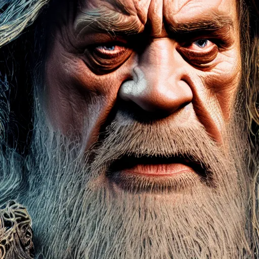 Image similar to the hulk starring as gandalf in lord of the rings, videogame still, portrait, 4 0 mm lens, shallow depth of field, close up, split lighting, cinematic