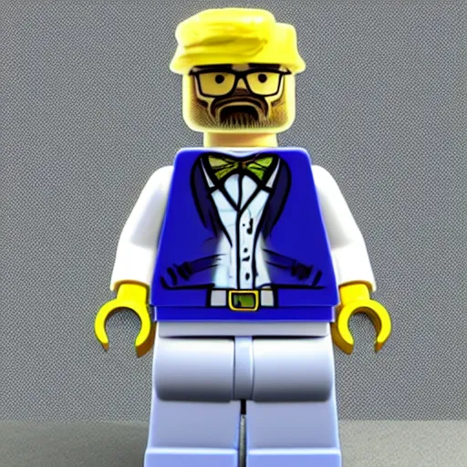 Image similar to walter white lego figure realistic photo 50mm lens