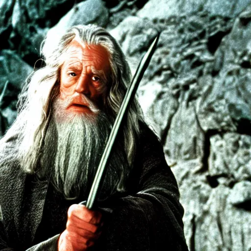 Image similar to A Still of Patrick McGoohan as Gandalf in The Lord of the Rings (2001), full-figure