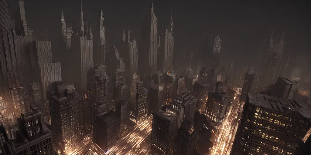 Image similar to gotham city without batman, octane render, hyperrealistic, cinematic lighting, octane render,