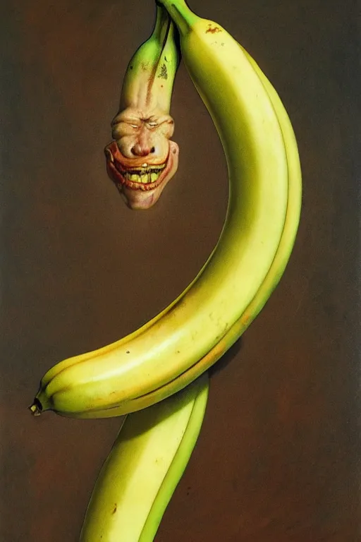 Image similar to a banana in the style of wayne barlowe, gustav moreau, goward, bussiere, roberto ferri, santiago caruso, luis ricardo falero, austin osman spare