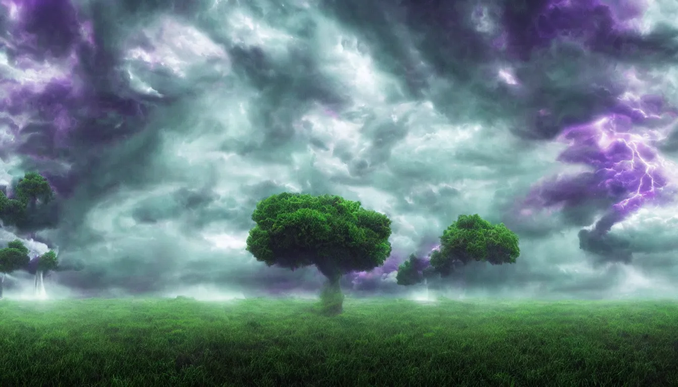 Prompt: realistic vaporwave forest thunderstorm 4k