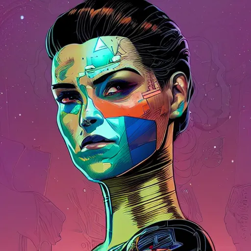 Image similar to a portrait of a female android, by Dan Mumford and Sandra Chevrier