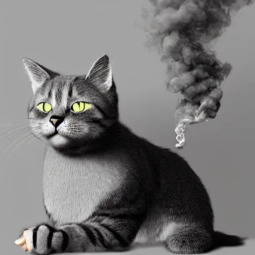 Image similar to a high quality photo of a cat wearing a suit and smoking, render, ultra realistic, cgsociety