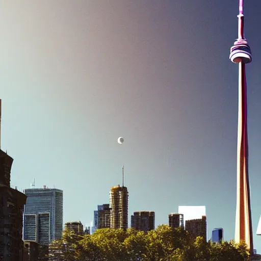 Image similar to Toronto tourist guide with planet mars as a head, dramatic cinematic lighting