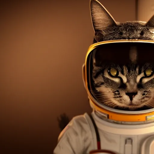 Image similar to professional photo cat in astronaut suit on the moon, closeup shot, hyperrealistic masterpiece, trending on artstation, cgsociety, kodakchrome, golden ratio, cinematic, composition, beautiful lighting, hyper detailed, sharp focus, octane render, 4 k, unreal engine