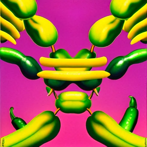 Image similar to spicey jalapeno by shusei nagaoka, kaws, david rudnick, airbrush on canvas, pastell colours, cell shaded, 8 k