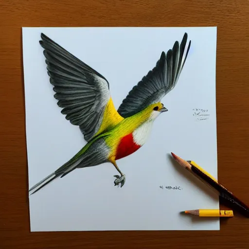 Image similar to a color pencil drawing of a bird by natalia rojas, pastel color, wingspan, high quality, artstation, 4 k, realism, photorealism, fine art