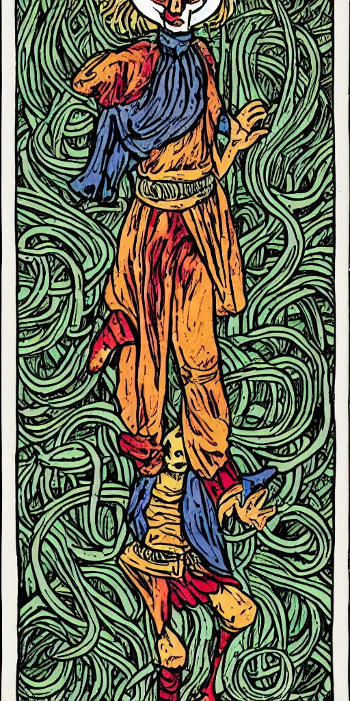 Prompt: the fool tarot illustrated in the style of Charles Burns