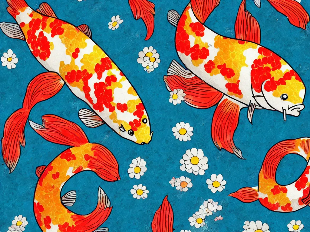 Image similar to colorful koi carp collage illustration pattern, tiny, small, miniature, short, cute and adorable, digital painting, highly detailed, intricate, elegant, artstation, concept art, colorful, beautiful, studio ghibli, aoshima chiho, takashi murakami, manga, cute and adorable