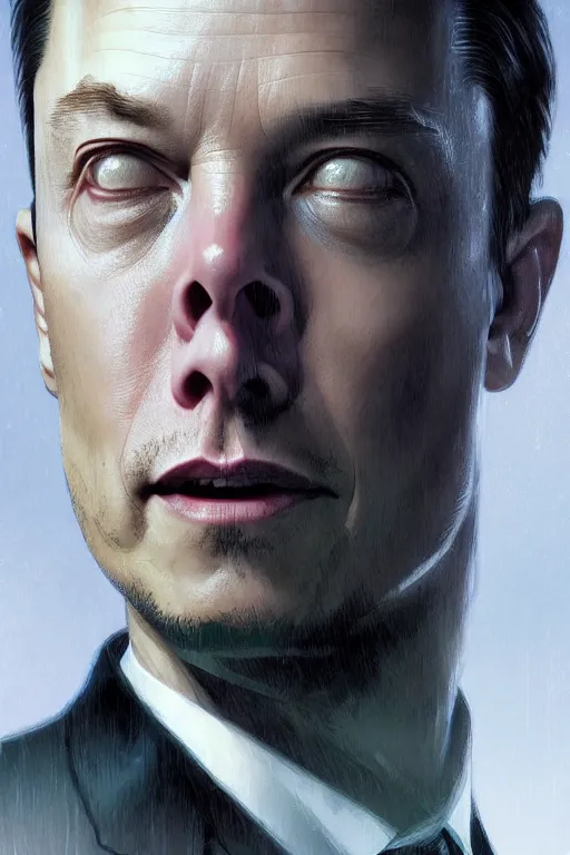 Image similar to elon musk as agent smith from the matrix, realistic portrait, symmetrical, highly detailed, digital painting, artstation, concept art, smooth, sharp focus, illustration, cinematic lighting, art by artgerm and greg rutkowski and alphonse mucha