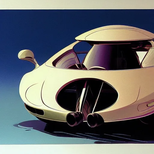 Image similar to concept art for a car that rides on a spherical wheel, painted by syd mead, high quality