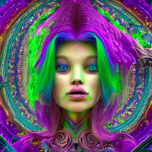 Image similar to psychadelic witch, hyper detailed, flowing psychadelic background intricate and detailed, 8 k, octane render