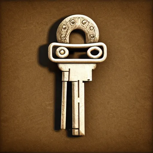 Prompt: a stylised old metal key, key is on the center, rpg game inventory item, on the white background, high poly vray, stylised textures, trending on artstation