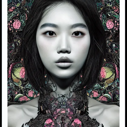 Image similar to the portrait of an unbelievably beautiful, elegant, and sophicated young asian instagram model partially made of broccoli, an ultrafine detailed illustration by james jean, intricate linework, bright colors, final fantasy, behance contest winner, vanitas, angular, altermodern, unreal engine 5 highly rendered, global illumination, radiant light, detailed and intricate environment