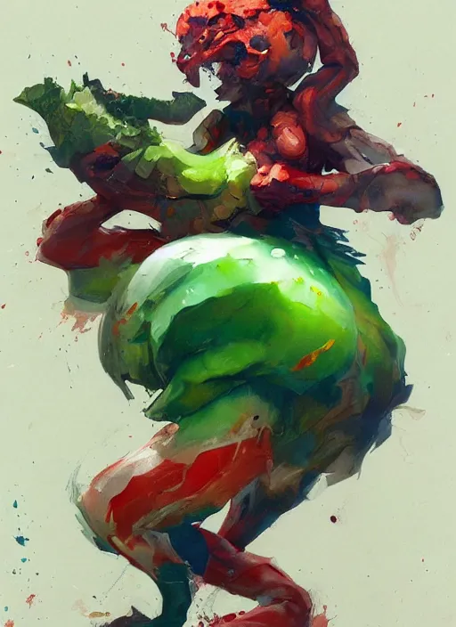 Image similar to semi reallistic gouache gesture painting, by yoshitaka amano, by ruan jia, by Conrad roset, by dofus online artists, detailed anime 3d render kiwi fruit monster, kiwi fruit terrible monster, antrophomorfic kiwi fruit , portrait, cgsociety, artstation, rococo mechanical, Digital reality, sf5 ink style, dieselpunk atmosphere, gesture drawn