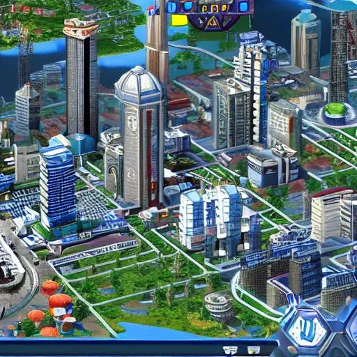 Prompt: screenshots from a sim city game made in the future