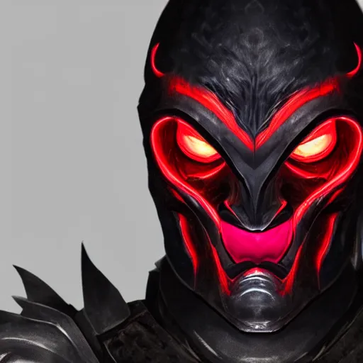 Prompt: a highly detailed headshot portrait of a man wearing a epic dark armor with glowing red eyes concept art