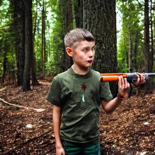 Image similar to A Boy with Fire power in the forest