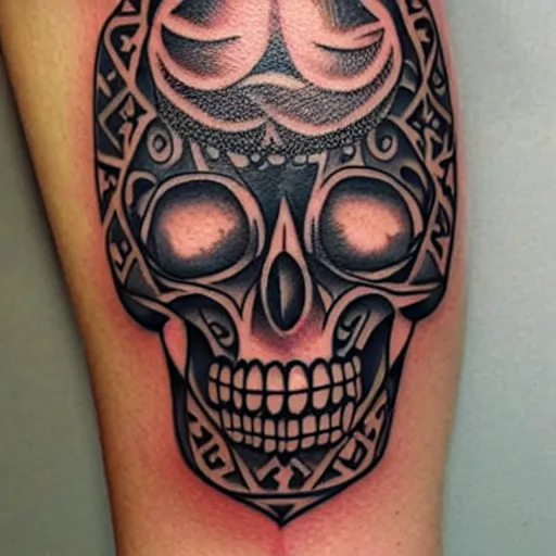 Image similar to tattoo design, stencil, tattoo stencil, traditional, a world famous tattoo of a geometric skull