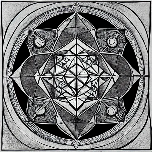 Image similar to platonic solids, sacred geometry, ink drawings, high detail, 8 k