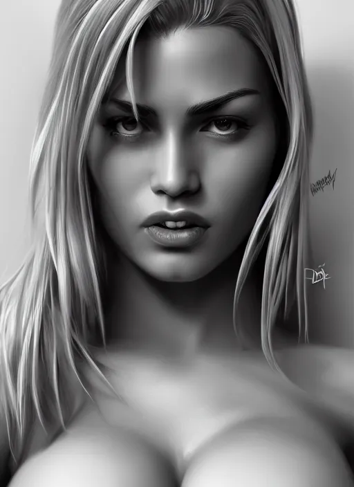 Prompt: up close portrait of a beautiful woman in black and white, photorealistic, upper body, art by diego fazio and diegoKoi and oscar Ukono, concept art, sharp focus, artgerm, 8k highly detailed