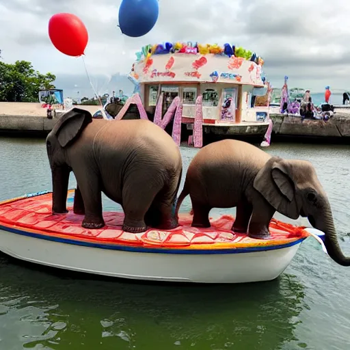 Image similar to gay elephant having a birthday party on a boat