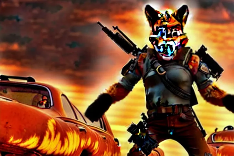 Image similar to nick wilde, heavily armed and armored facing down armageddon in a dark and gritty reboot from the makers of mad max : fury road : witness me