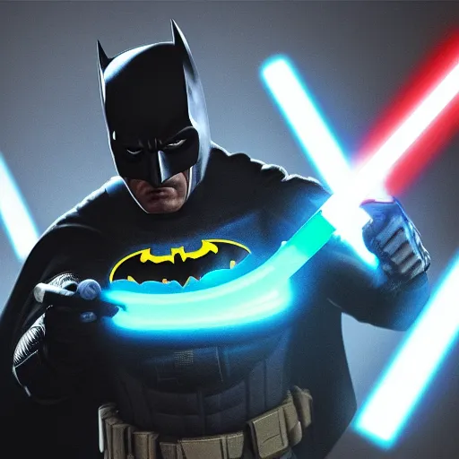 Image similar to Batman using a lightsaber, hyperdetailed, artstation, cgsociety, 8k