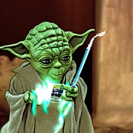 Image similar to Yoda smoking a bong