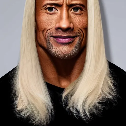 Prompt: dwayne johnson with blonde wig and full makeup 4k photo