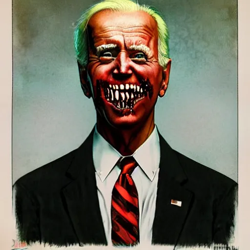 Image similar to zombie joe biden by norman rockwell