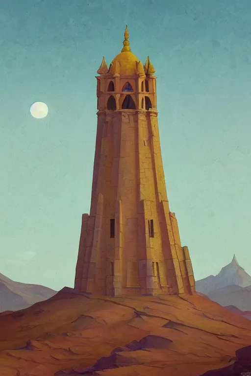 Prompt: painted tower of the moon, by Sylvain Sarrailh and Nicholas Roerich and Annie Swynnerton, dramatic cinematic lighting , beautiful tilework, ornate architecture, sacred artifacts, lost civilizations, smooth, sharp focus, extremely detailed