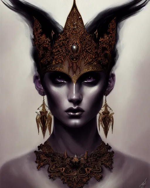 Image similar to painting of a dark ritual, enigmatic beauty, esoteric, muted colors, head in focus, fantasy art, ornamental aesthetics, intricate, elegant, highly detailed hyperrealistic painting, artstation, concept art, painterly, sharp focus, illustration, art by lois royoi