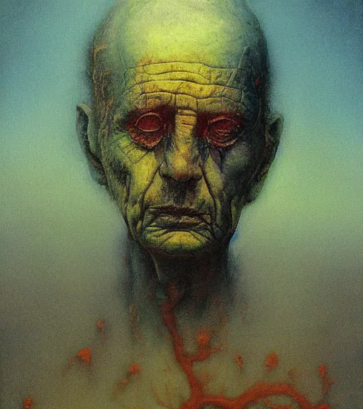 Image similar to A painting of Niziolowski in a style of Beksinski.