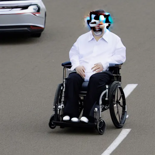 Image similar to xi jinping in a wheelchair racing formula 1 track