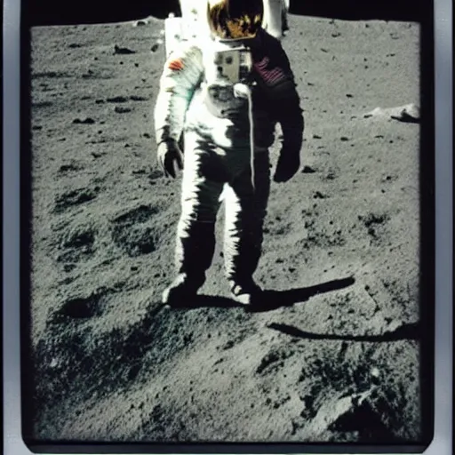 Prompt: a vintage Polaroid of Albert Einstein landing on the moon