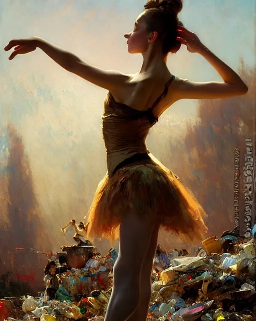 Image similar to a ballerina dancing at a rubbish dump. highly detailed painting by gaston bussiere, craig mullins, j. c. leyendecker 8 k