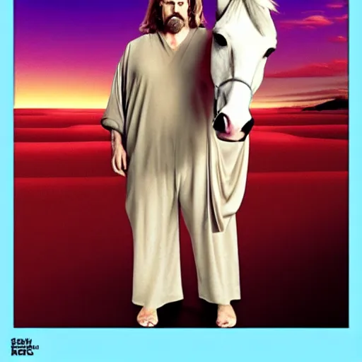 Image similar to big lebowski as a unicorn, cinematic lighting, award winning photography