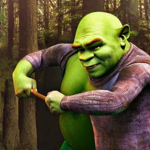 Image similar to shrek fighting jason statham