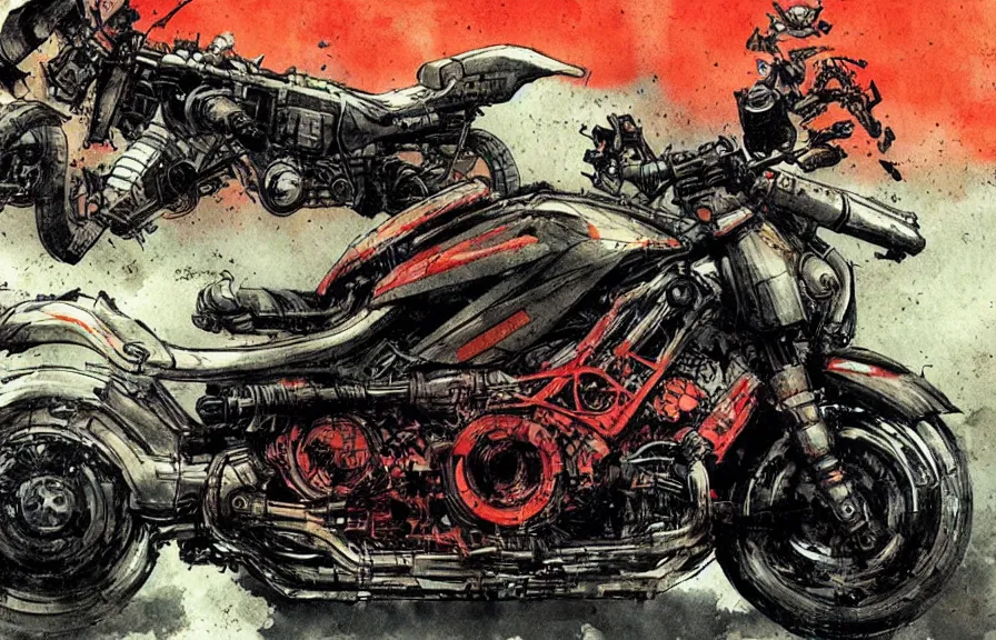 Prompt: Iconic Akira motorcycle slide, by Greg Rutkowski and Dave McKean, animation, hand drawn